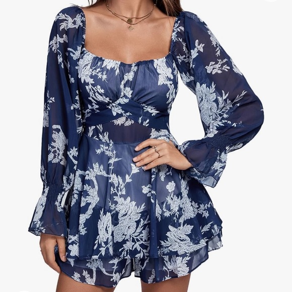 WOMEN FLORAL OFF SHOULDER ROMPER SHORT JUMPSUIT SIZE XL - Picture 1 of 6